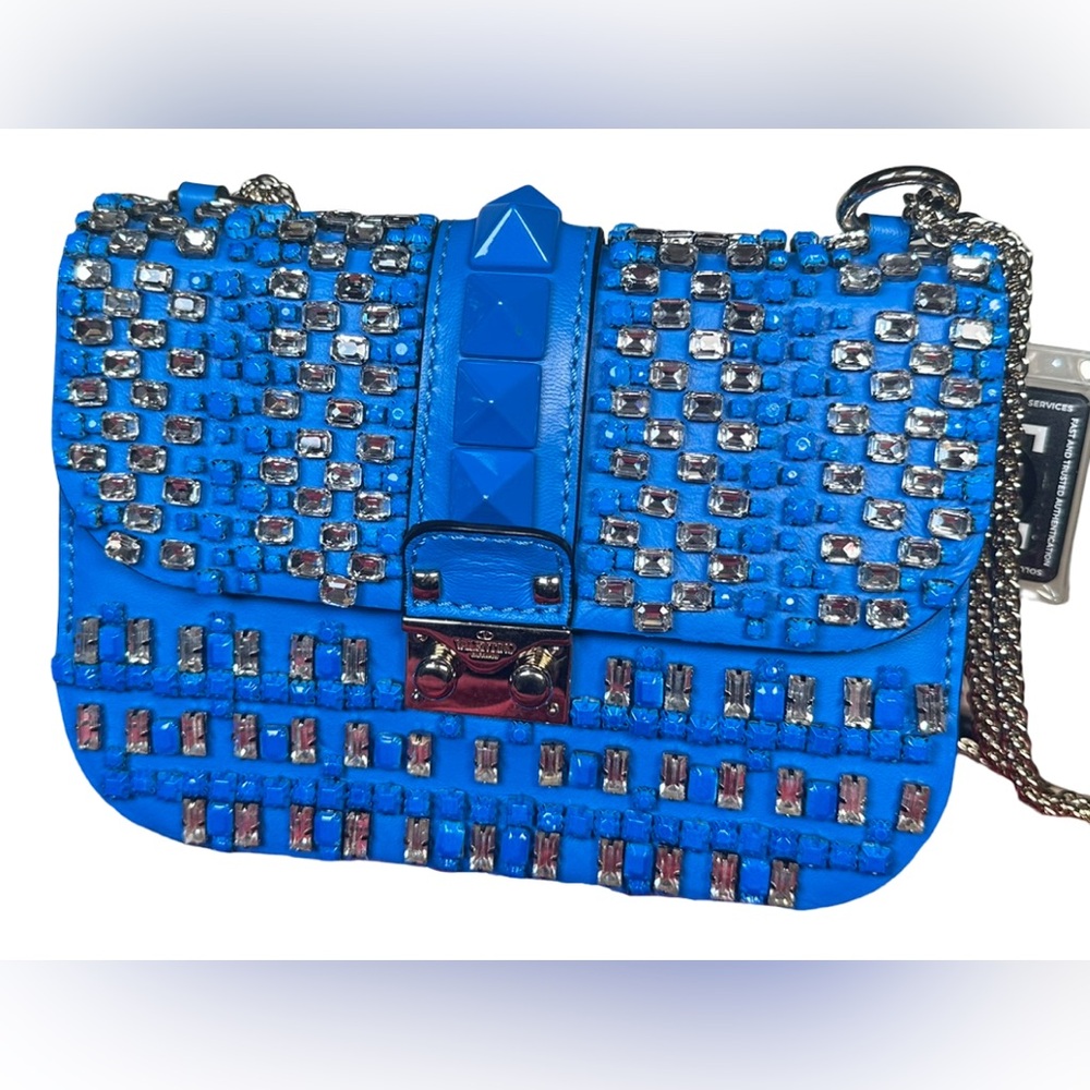 RARE Authentic Valentino Garavani Blue Crystal Rockstud Crossbody Bag